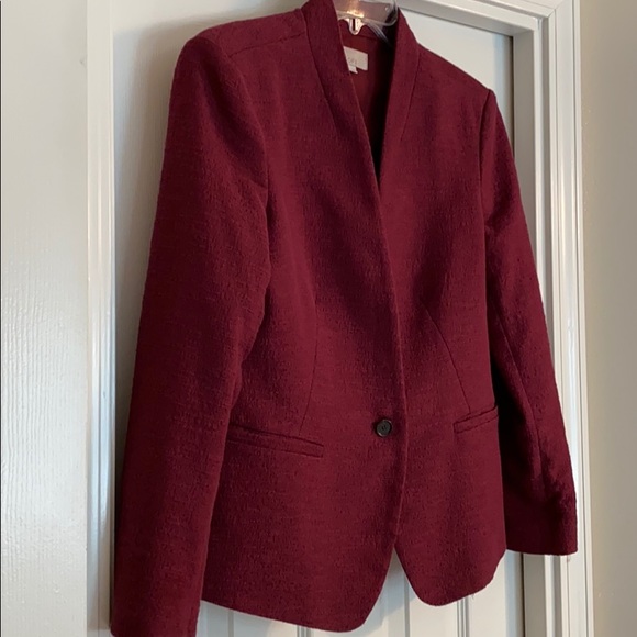 Loft 10 Red Textured No Collar Structured Blazer - Picture 3 of 9